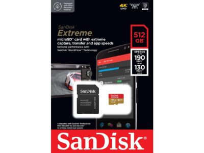 SanDisk 512GB Extreme microSDXC UHS-I/U3 A2 Micro SD Card with Adapter, Speed Up to 190MB/s (SDSQXAV-512G-GN6MA)