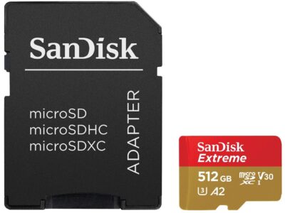 SanDisk 512GB Extreme microSDXC UHS-I/U3 A2 Micro SD Card with Adapter, Speed Up to 190MB/s (SDSQXAV-512G-GN6MA)