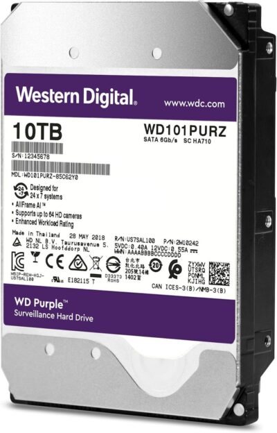 WD Purple WD101PURZ 10TB 7200 RPM 256MB Cache SATA 6.0Gb/s 3.5" Internal Hard Drive Bare Drive